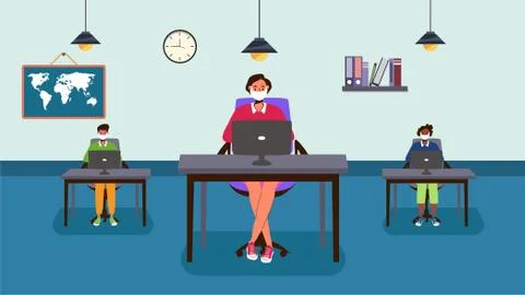 The concept of returning to school and social distancing. Stock Illustration