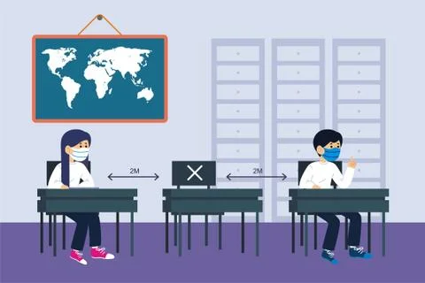 The concept of returning to school and social distancing. Stock Illustration