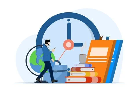 Concept of returning to work, bags and books, office, business people. Stock Illustration