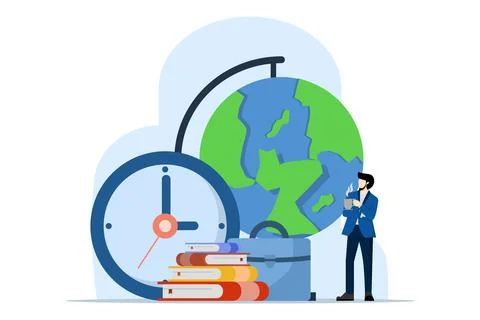 Concept of returning to work, bags and books, office, business people. Stock-Illustration