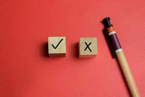 Concept of right or wrong decision text on wooden blocks. For choice 写真素材