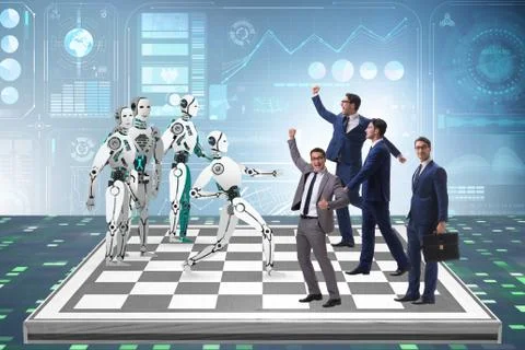 Concept of rivalry between robots and humans Stock Photos