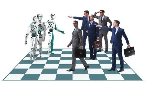 Concept of rivalry between robots and humans Stock Photos