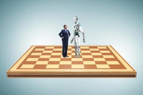 Concept of rivalry between robots and humans 스톡 사진