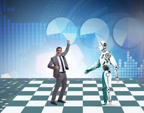 Concept of rivalry between robots and humans 스톡 사진