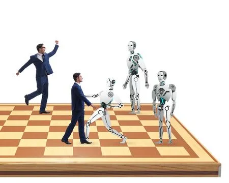 Concept of rivalry between robots and humans 스톡 사진