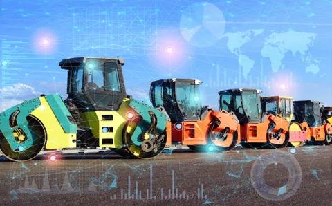 The concept of road construction using modern technologies to analyze the com Stock Photos