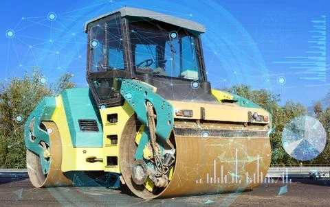 The concept of road construction using modern technologies to analyze the com Stock Photos