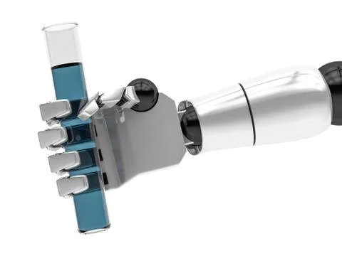 Concept of a robotic mechanical arm with test tube. 3D Stock Illustration