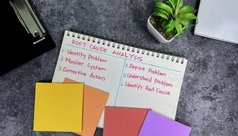 Concept of Root Cause Analysis write on book with keywords Foto stock