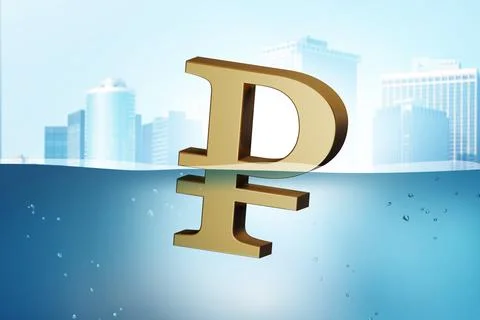 Concept of rouble devaluation and economic crisis Stock Illustration