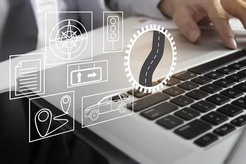 The concept of safe route finding and understanding vehicle driving laws Stock Photos