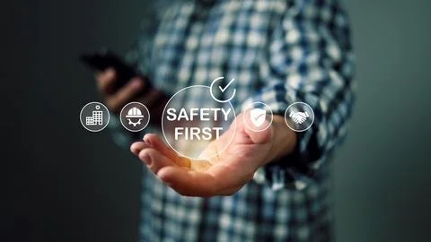 Concept safety first as a priority in professional environments, Safety fir.. Stock Photos