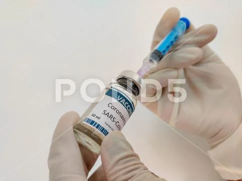 Concept of SARS-CoV- 2 vaccine for Corona virus pandemic.White background,Sel Stock Photos
