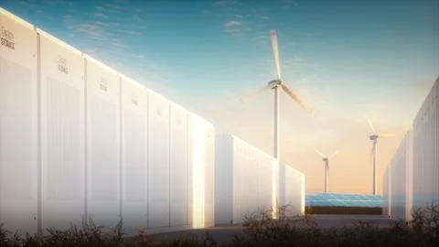 The concept of saving energy from renewable sources. 3d illustration of a mod 库存插图
