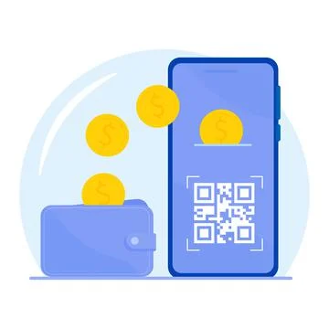 Concept of Scanning a QR code on a smartphone for payment. Flat style with Stock-Illustration