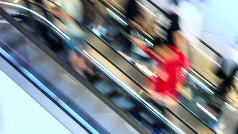 Concept scene of blurred people move fast on escalator. Rush hour timelapse Stock Footage 171195626