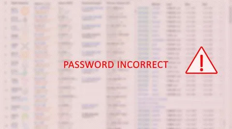 Concept screen with an incorrectly entered password. Red text. Exclamation ma Stockfoto's