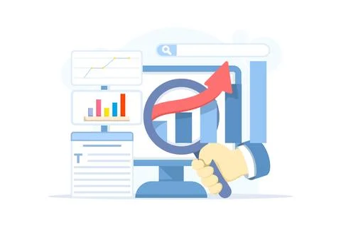 The concept of search engine optimization and SEO analysis. Illustrazione stock