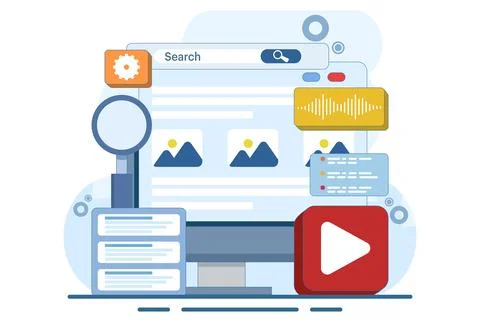 Concept of Search Engine results displayed in a web browser Stock Illustration