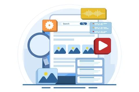 Concept of Search Engine results displayed in a web browser Stock Illustration