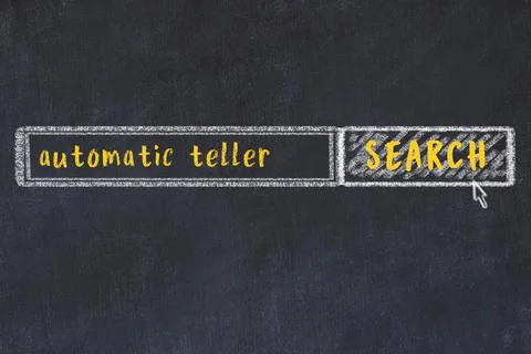 Concept of searching automatic teller. Chalk drawing of browser window and in Foto stock