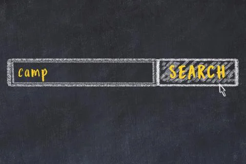 Concept of searching camp. Chalk drawing of browser window and inscription Stock Illustration