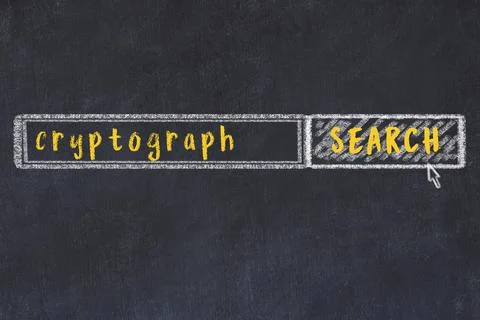 Concept of searching cryptograph. Chalk drawing of browser window and inscrip Illustrazione stock