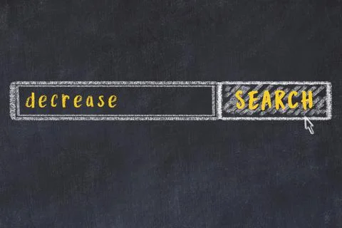 Concept of searching decrease. Chalk drawing of browser window and inscriptio Stock Photos