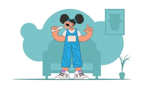 The concept of searching for information. The guy is holding a magnifying g.. Stock Illustration