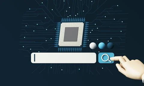 The concept of searching for information in technology with AI systems. busin Stock Illustration