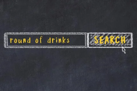 Concept of searching round of drinks. Chalk drawing of browser window and ins Stockillustratie