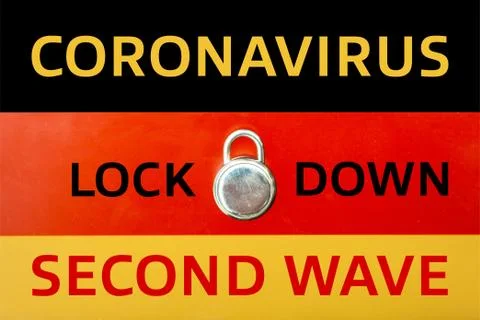 Concept Of Second Lockdown in Germany. Real padlock placed on top of the Germ Stock Photos