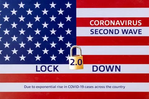 Concept Of Second Lockdown in US. Real padlock placed on top of the American  Stock Photos