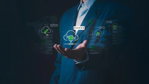 Concept of secure cloud computing, financial data privacy, cloud storage se.. Stock Photos