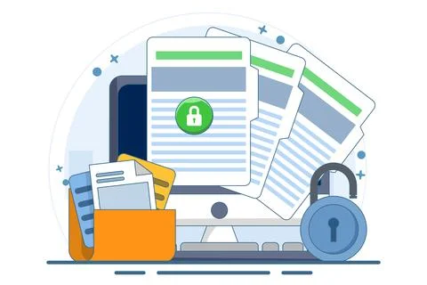 Concept of secure confidential online document access on laptop computer Stockillustratie