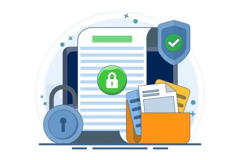 Concept of secure confidential online document access on laptop computer Stock Illustration