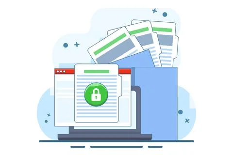 Concept of secure confidential online document access on laptop computer Stock Illustration