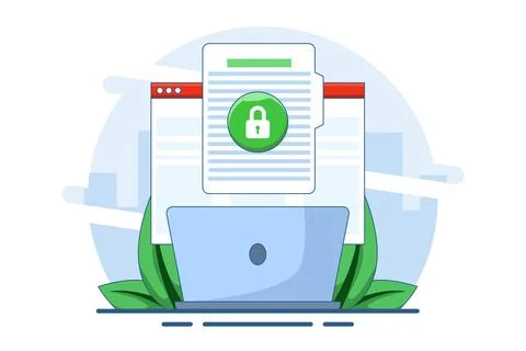 Concept of secure confidential online document access on laptop computer. Stock Illustration