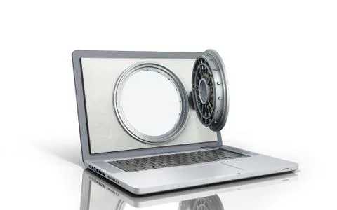 The concept of a secure online banking the open door of the bank vault on the Ilustración de archivo