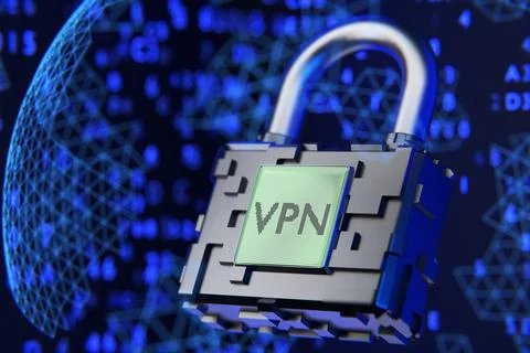 The concept of a secure vpn network. Lock bypass tool. Virtual private network Illustrazione stock