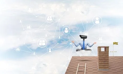 Concept of security and privacy protection with camera headed man meditating Stock Illustration