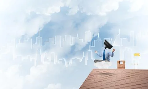 Concept of security and privacy protection with camera headed man meditating Stock Illustration