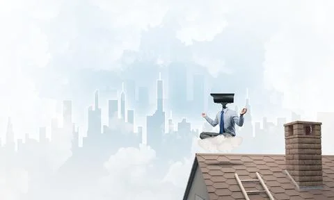 Concept of security and privacy protection with camera headed man meditating Stock Illustration