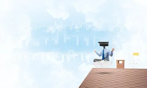 Concept of security and privacy protection with camera headed man meditating Stock Illustration