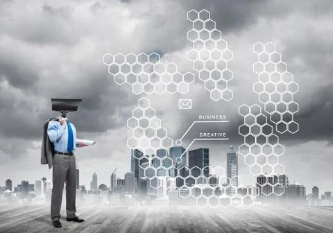 Concept of security and privacy protection with camera headed man Stock Photos