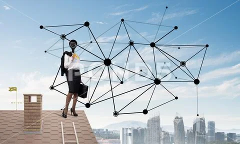 Concept of security and privacy protection with camera headed woman Stock Photos