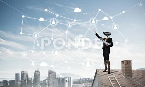 Concept of security and privacy protection with camera headed wo Stock Photos