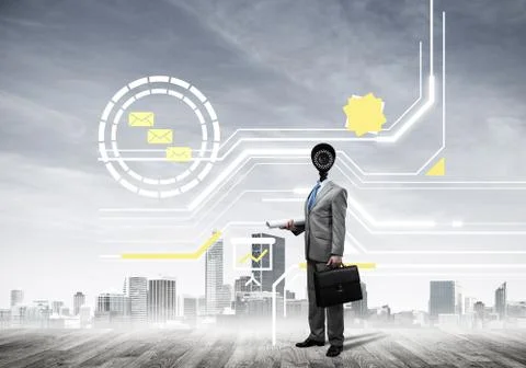 Concept of security and privacy protection with camera headed ma Stock Photos