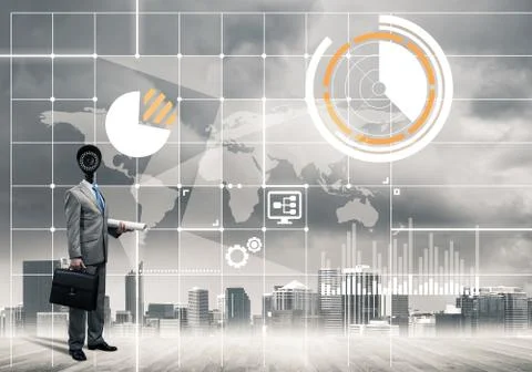 Concept of security and privacy protection with camera headed ma Stock Photos